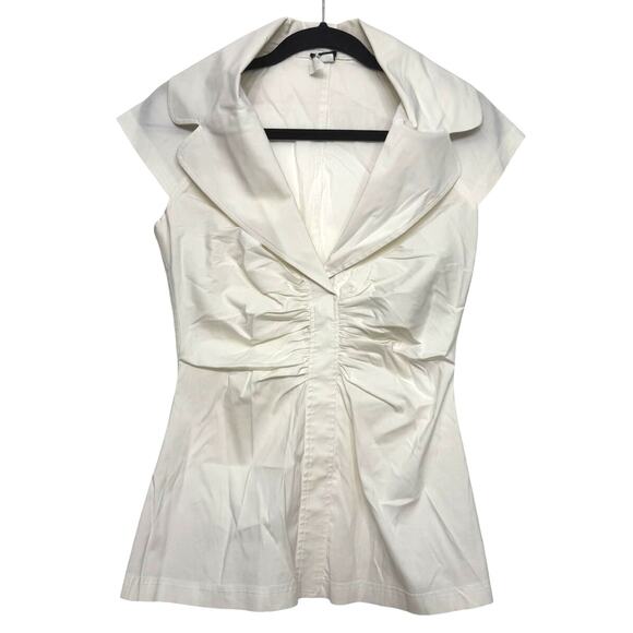 Searle White Ruched Cap Sleeve Collared Blouse Women’s Size 6 Made in USA - Picture 1 of 7